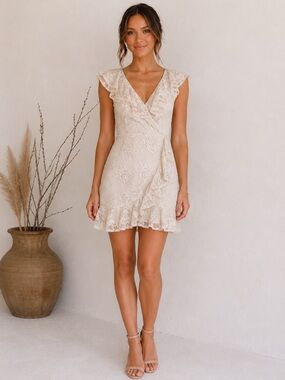 BB Dakota Cream Floral Ruffle Mini Dress